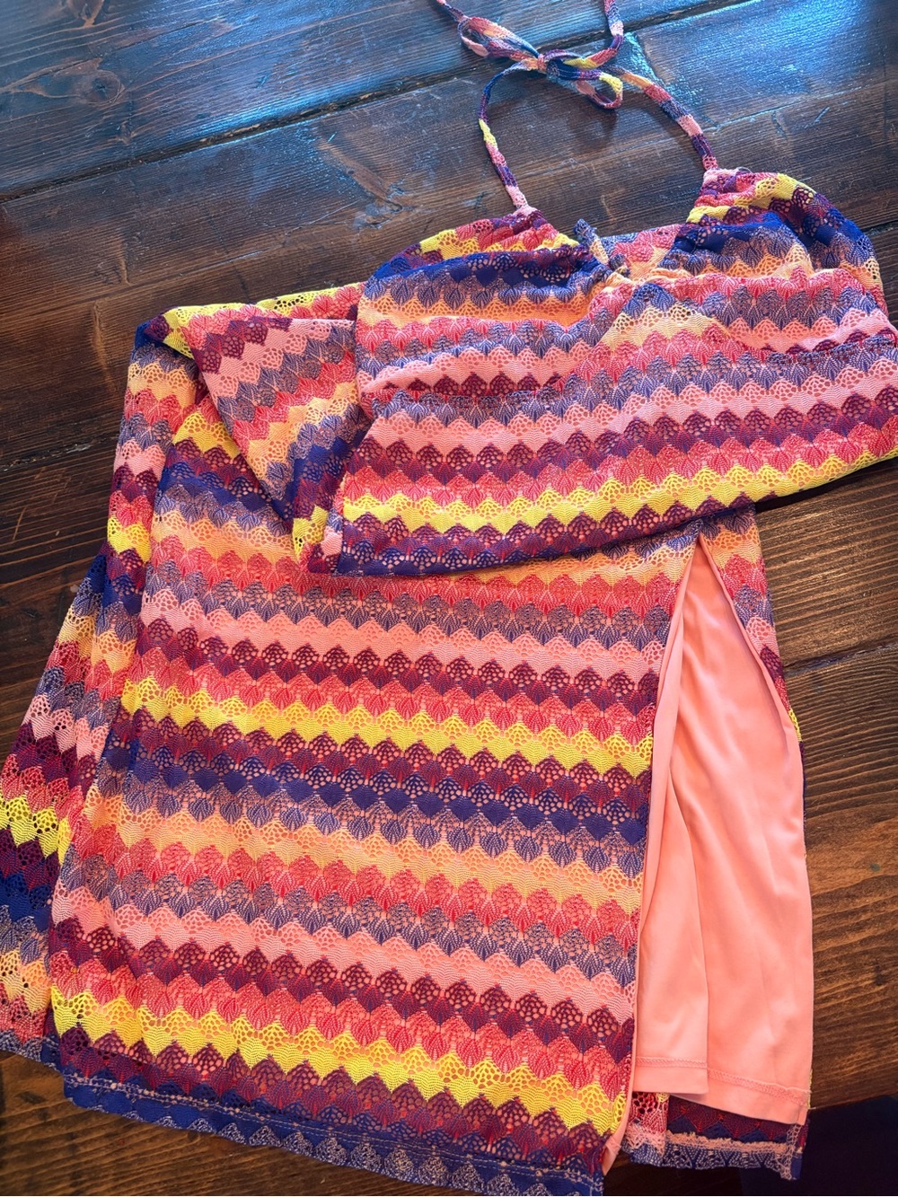 wild fable Pink Lined Multicolor Lace Dress